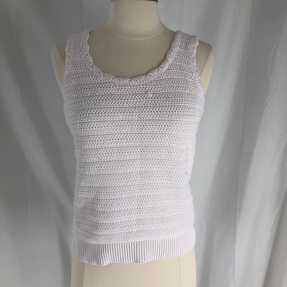 LOFT XS Women Cotton White Crochet Sleeveless Tank Top